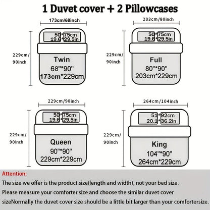 3-Piece Duvet Cover Set with Dimensional Geometric Cube Print, Zipper Closure and Five Color Options
