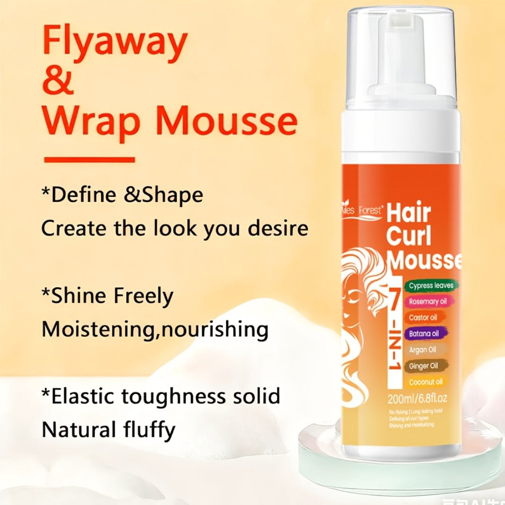 Curl Defining Hair Foam Mousse 200ml Moisturizing Smoothing Styling for Natural Fluffy Elastic Curls | Frizz Control for Wavy Coily Hair | Men & Women 6.76oz