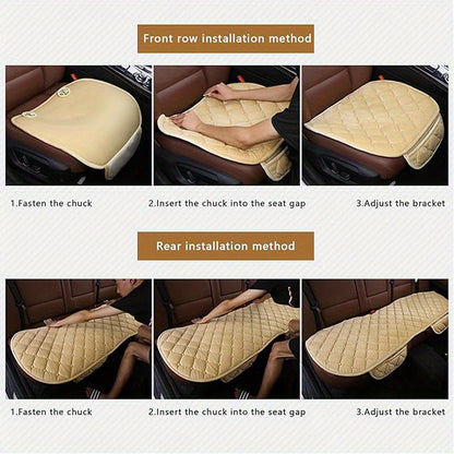 Car Seat Cushion Plush Plaid – Memory Foam, Non-Slip, Soft & Breathable, Universal Fit, Hand Washable, Front & Rear Options (Black / Khaki)