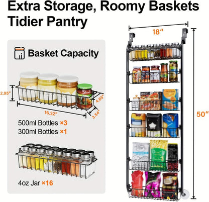 Over-the-Door Organizer Rack in 6- or 8-Tier Options with White or Black Frame Size Choices