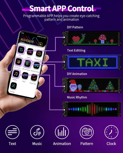 Flexible LED Dot Matrix Display with Remote Control - APP & USB Powered Programmable Scrolling Sign, 8 Dynamic Modes for Car Window Store Shop Hotel Holiday Decoration