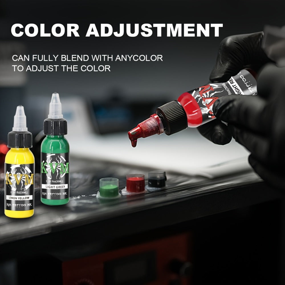1oz Tattoo Ink Set 7 & 14 Colors Professional - 30ml Stable Vibrant Pigment Bottles, Fade-Resistant Permanent Ink for Rotary Coil & Pen Tattoo Machine, Complete Color Kit for Artists & Beginners