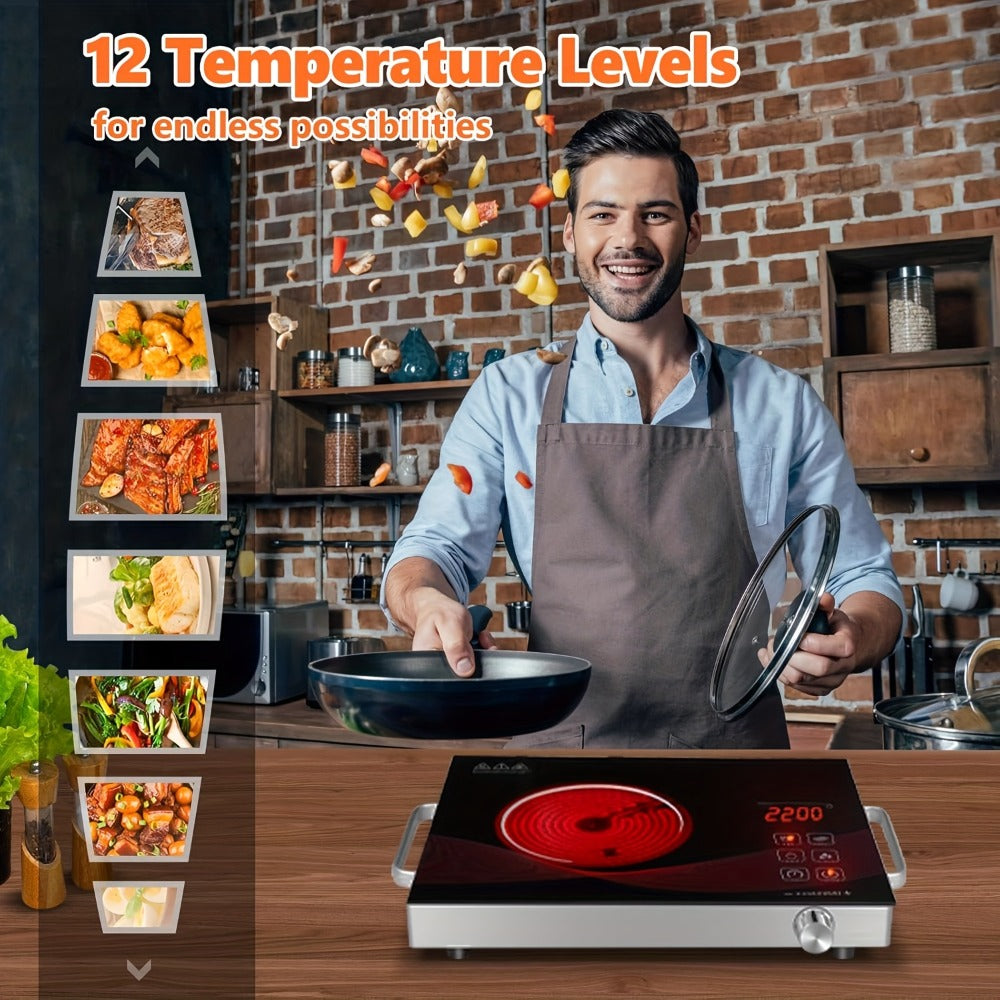 Portable Electric Induction Cooktop 2200W Ceramic Infrared Hot Plate with Adjustable Temperature & Dual Touch Rotation Control – Single Burner Electric Stove for Home Dorm Cooking