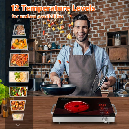 Portable Electric Induction Cooktop 2200W Ceramic Infrared Hot Plate with Adjustable Temperature & Dual Touch Rotation Control – Single Burner Electric Stove for Home Dorm Cooking
