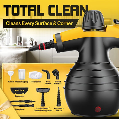 Steam Cleaner 11-in-1 Corded Handheld Kit with Long Hose, Detail Brushes and Window Cleaning Attachment