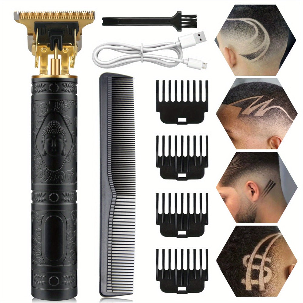 T-Blade Hair Trimmer with Four Guide Combs, USB Cable and Seven Dragon or Buddha Patterned Finish Options