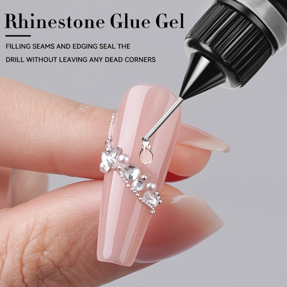 Nail Rhinestone Adhesive Gel 2pcs 0.34oz Clear Sticky Glue for 3D Nail Art Gems Charms Crystals Drill Jewelry - Long Lasting Precision Tip Nail Decoration Glue for Women DIY Home Salon