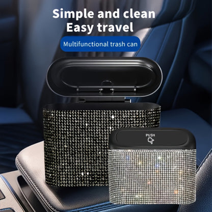 Car Trash Can with Lid & Rhinestone Bling – Hanging Leakproof Auto Garbage Bin with 2 Trash Bags, Concealed Interior Storage for Vehicle Door, Seat Back, Home & Office (3pcs Set)
