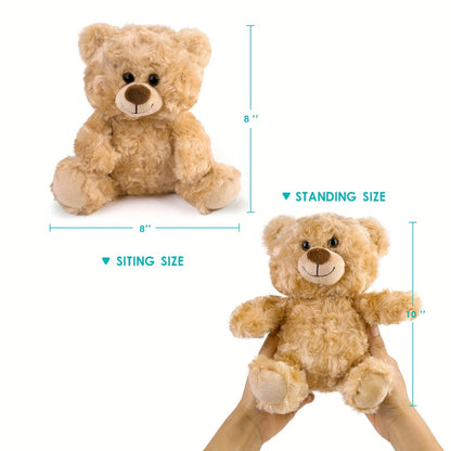Five-Piece 8-Inch Shaggy Teddy Bear Set with Beige Plush Finish for Party Favors and Gift Bags