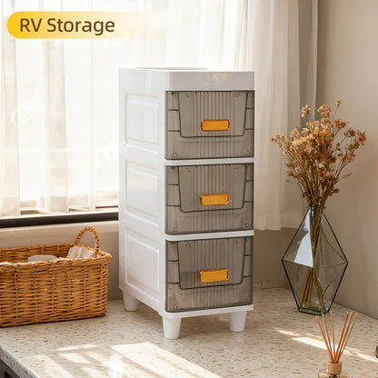 Storage Cabinet Slim PP Drawer Tower with Wheels, Pull-Out Bins and Three, Four or Five Layers