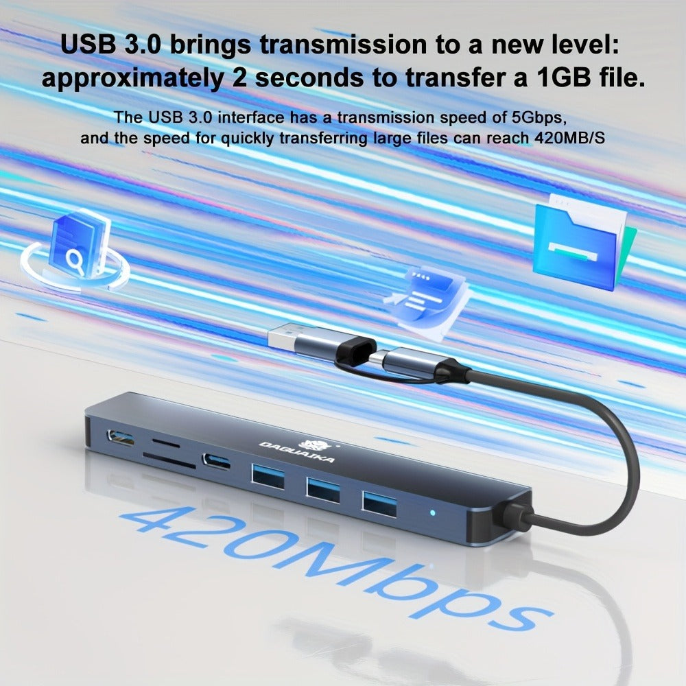 USB-C Hub Multiport Adapter with Audio Output, USB 3.0, USB 2.0, SD & TF Card Reader – Multi-Port Docking Station Splitter for MacBook Pro, Laptop, PC, Plug & Play