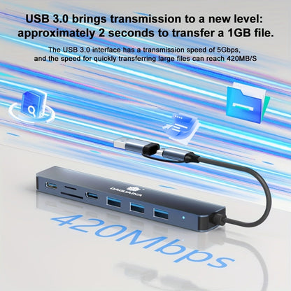 USB-C Hub Multiport Adapter with Audio Output, USB 3.0, USB 2.0, SD & TF Card Reader – Multi-Port Docking Station Splitter for MacBook Pro, Laptop, PC, Plug & Play