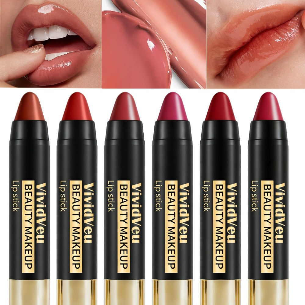 Six-Piece Lipstick Pen Set with Black-and-Gold Cases, Six Pictured Shades and 10.8 cm Stick Length