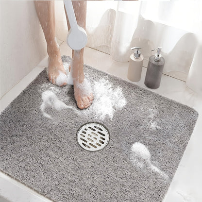 24-Inch Square PVC Loofah Shower Bath Mat with Drain Holes in Grey, White or Beige Color Options