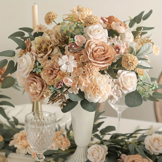 Artificial Flowers Champagne Combo Box with Fabric Blooms, Leafy Wire Stems and DIY Wedding Styling