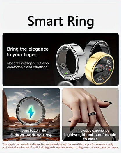 R18 Smart Ring Activity Tracker with 20+ Workout Modes – Sleep & Stress Monitor, Heart Rate, iPhone & Android Compatible, USB Charging, Silvery Black Golden (Size 7-13) Fitness Gift for Men Women