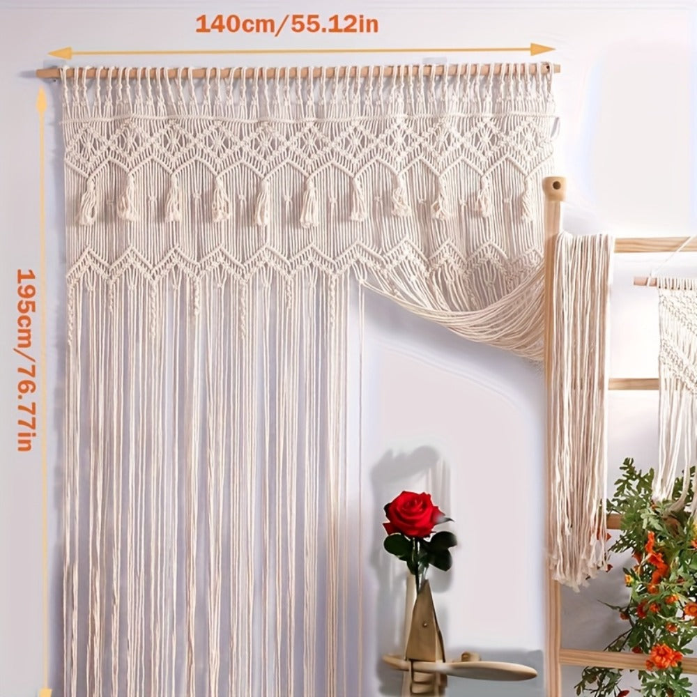 Large Bohemian Macrame-Style Wall Hanging in Four Exact Woven Patterns with Long Fringe Details