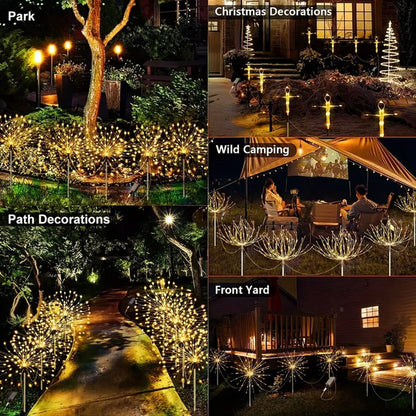 Solar Firework Garden Lights Outdoor 12 Pack 750 LED - 8 Modes Waterproof Starburst Stake Lights for Yard, Pathway, Balcony, Christmas & Holiday Decor, Multicolor or White (4-Pack / 12-Pack)