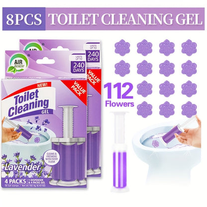 Flower Gel Toilet Stamp Cleaner with Dispenser in Six Scent Labels and 4- or 8-Piece Checkout Packs