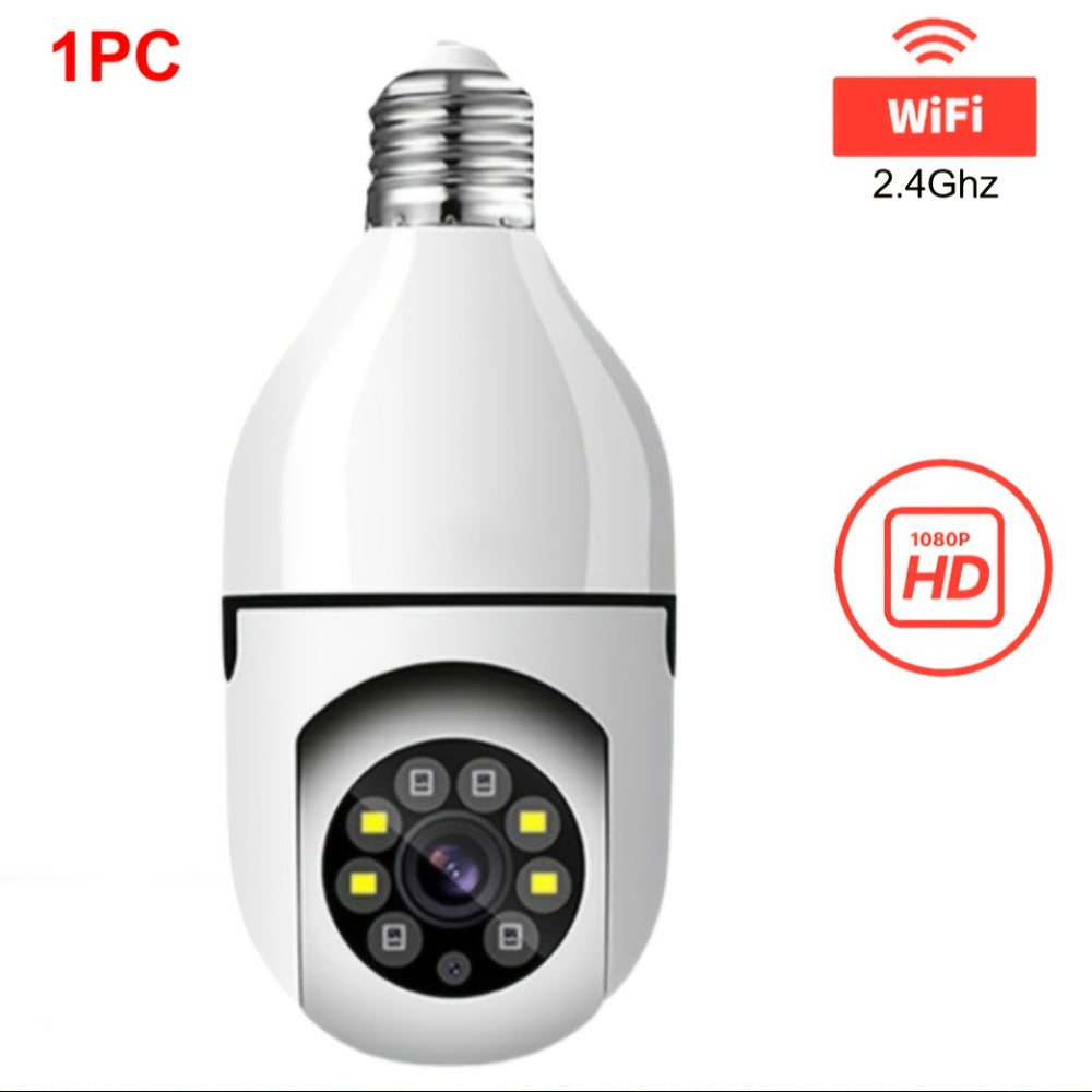 E27 Bulb Camera 360° Pan & Tilt 3MP 1080P, Full-Color Night Vision, Two-Way Audio, Motion Detection, WiFi App Control, Cloud & TF Card Storage – Indoor Home Security Light Bulb Camera