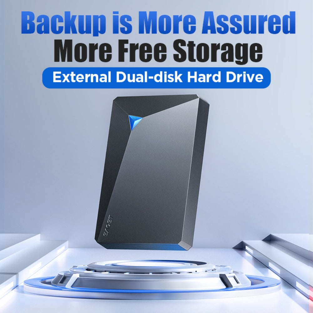 Dual-Disk 1TB Portable Hard Drive with USB 3.0 Interface, EAGET G20 Pro Black Enclosure and Type-C Diagram