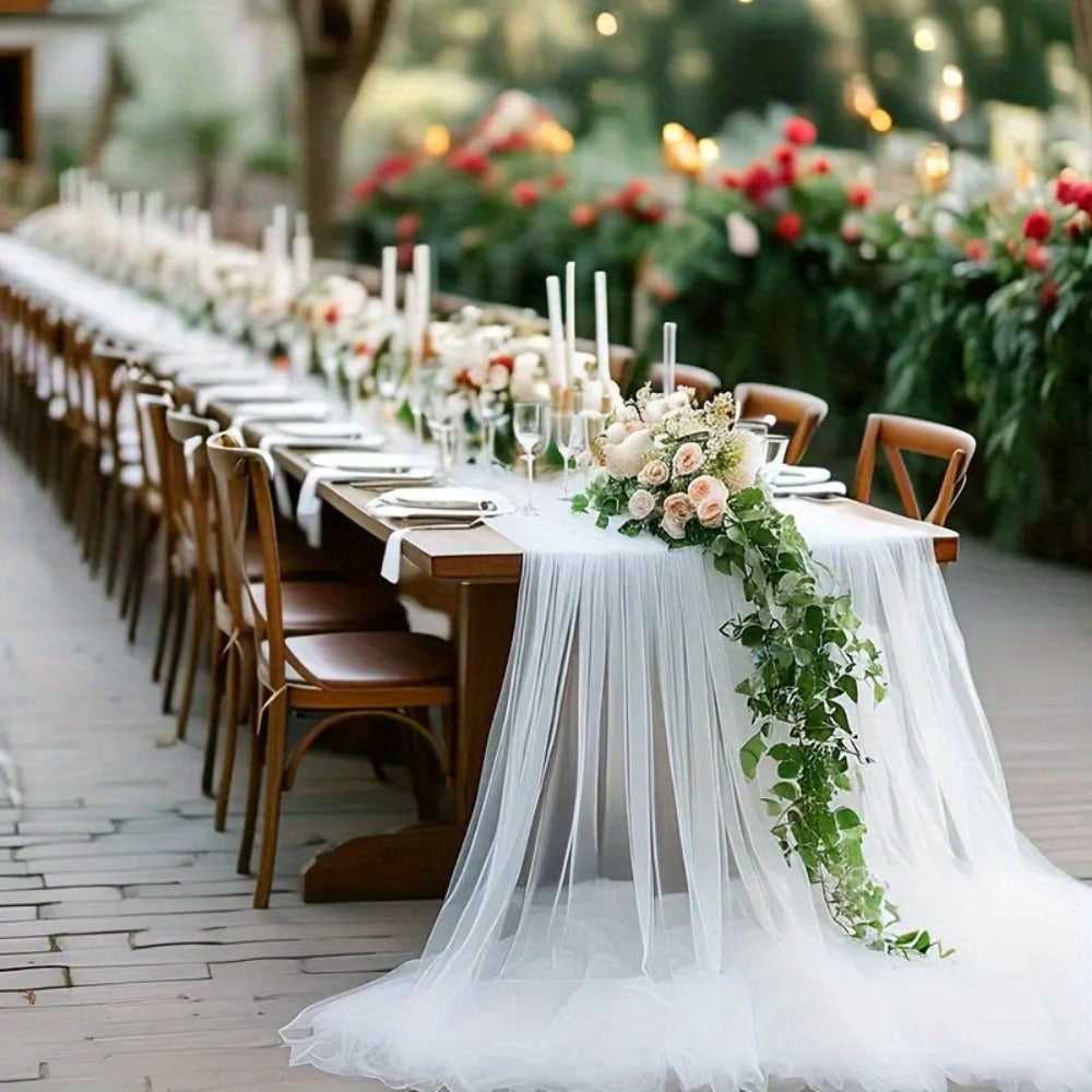 Six-Roll Polyester Tulle Fabric Set, 29.9 x 197.6 Inches per Roll, in White or Champagne Color Options