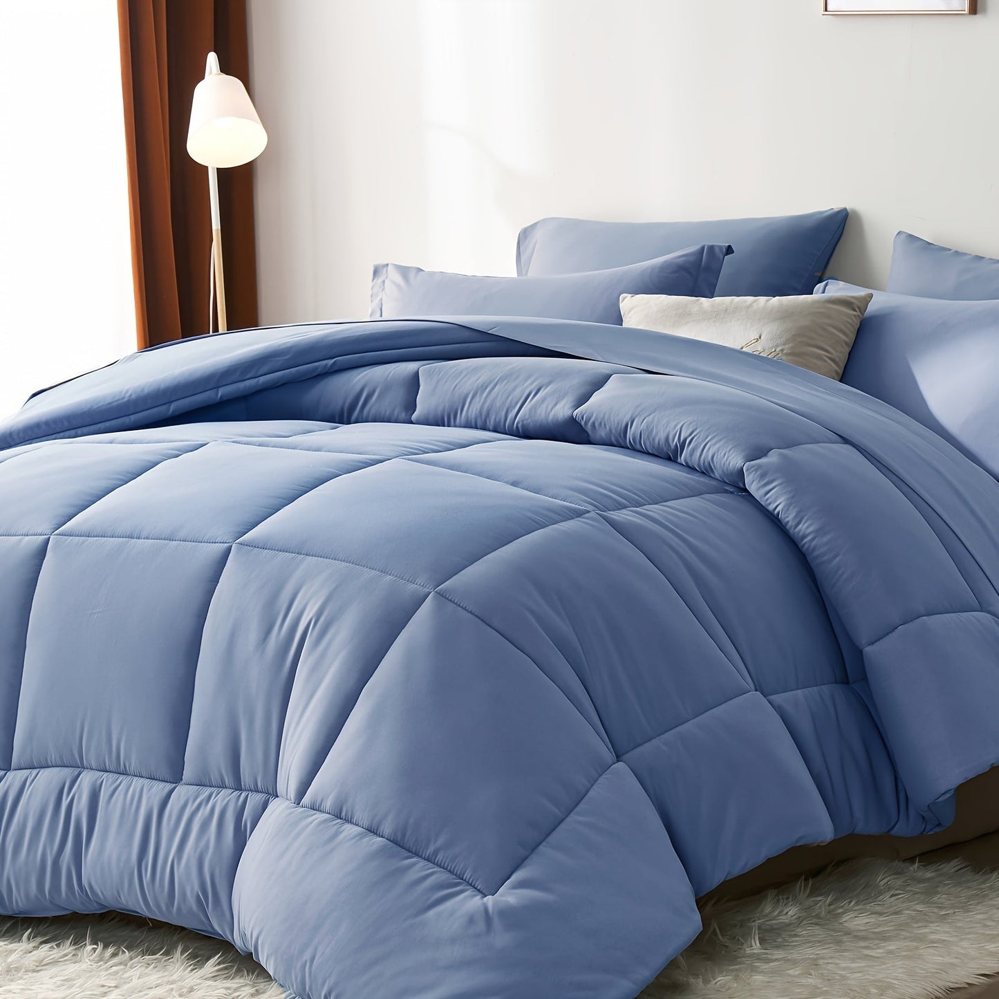 Comforter Set Soft Breathable Microfiber Bed in a Bag with Fitted Sheet Flat Sheet Pillowcases & Shams – All Season Fluffy Checkered Bedding Set Twin Full Queen King