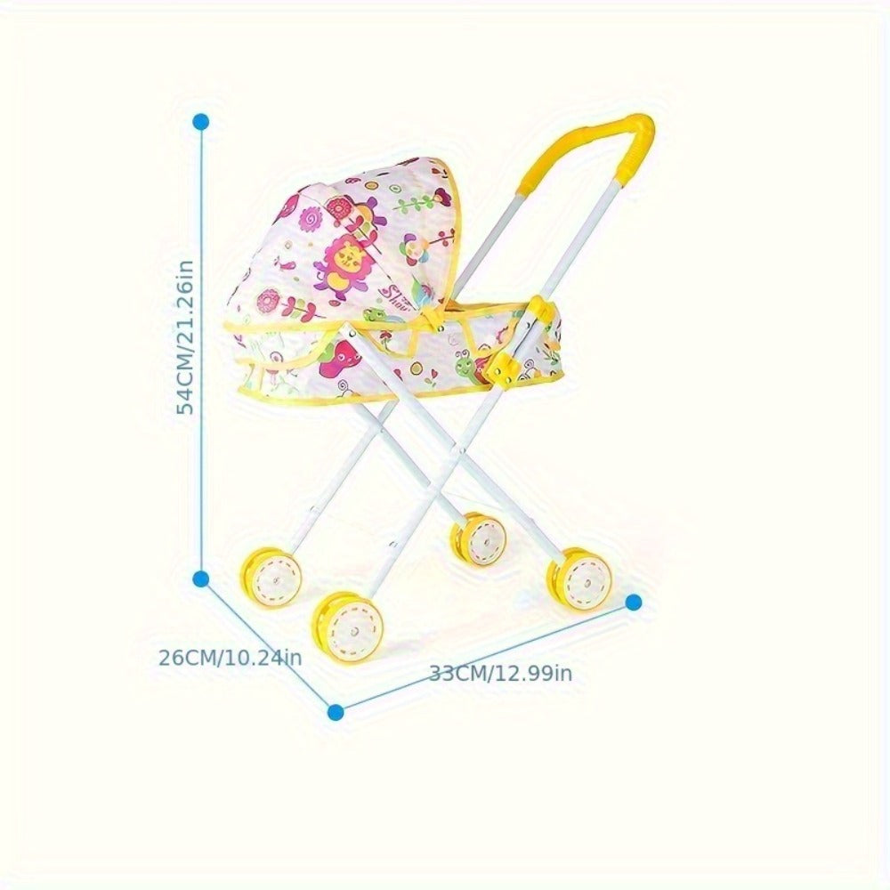 11-Inch Baby Doll and Folding Stroller Playset with 12 Food Accessories in Pink or Purple Color Options