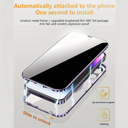 Phone Case Anti-Spy Double-Sided Tempered Glass Cover with Security Lock and Kickstand for iPhone 15 Series
