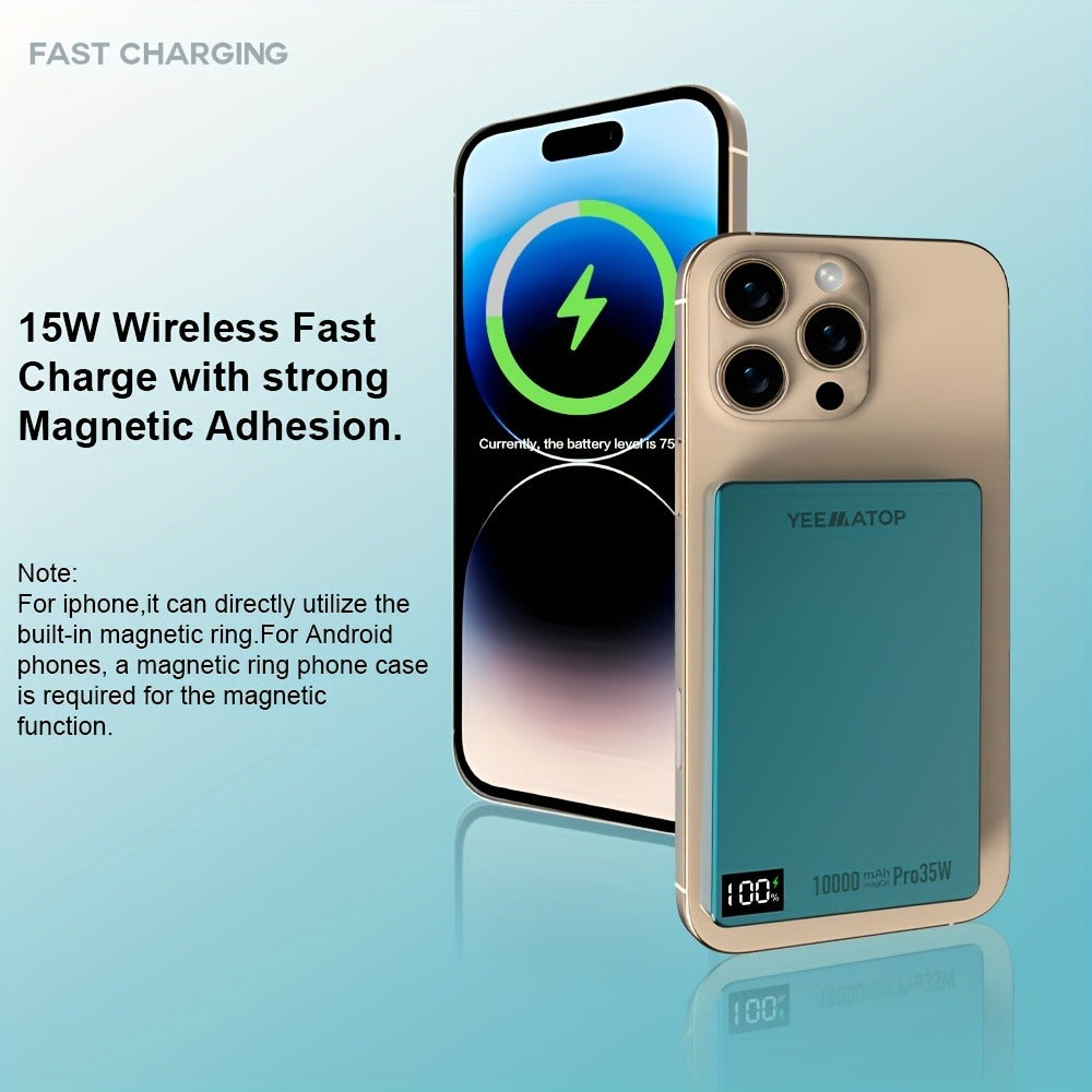 10000mAh Thin Magnetic Power Bank with 35W USB-C and 30W USB-A Port Markings in Four Colors