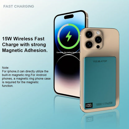 10000mAh Thin Magnetic Power Bank with 35W USB-C and 30W USB-A Port Markings in Four Colors