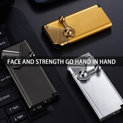 Rocker-Arm Torch Lighter with Straight Flame Outlet and Brushed Silver-Tone Metal Body Design