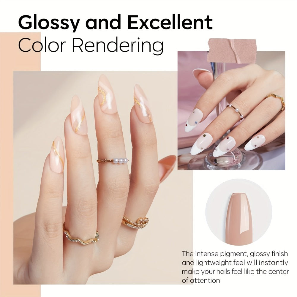 Dip Powder Nail Kit with NOCIS Label, Four Nude and Gold Glitter Powders, Three 10ml Liquids and Four Tools