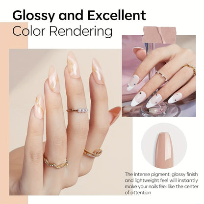 Dip Powder Nail Kit with NOCIS Label, Four Nude and Gold Glitter Powders, Three 10ml Liquids and Four Tools