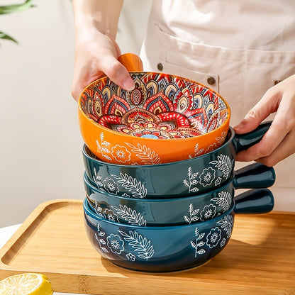 Ceramic Bowl Set with Lids 8-Piece Bohemian Soup Noodle Salad Bowls – Microwave Dishwasher Oven Safe Colorful Dinnerware for Meal Prep Family Dining Gifting