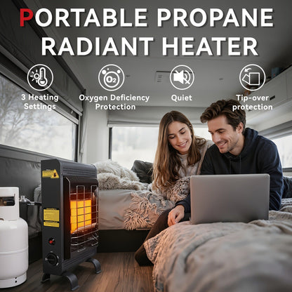 Black Cabinet Propane Heater with Three Heat Settings, Hose, Regulator and 24.4-Inch Pictured Height