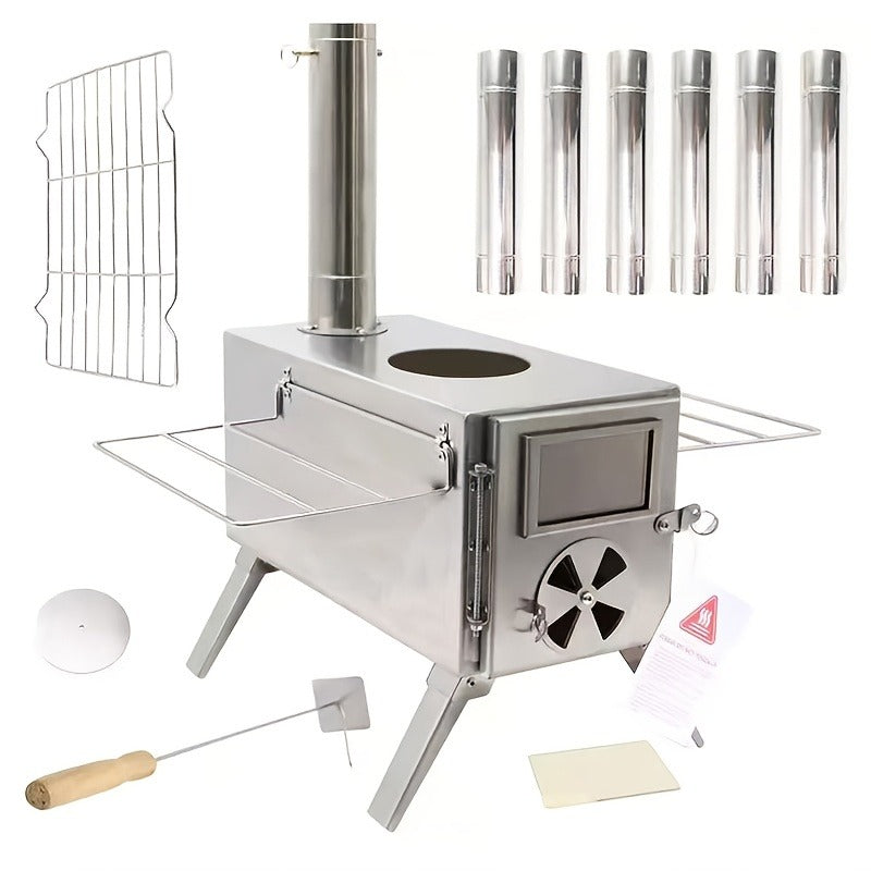 Portable Stainless Steel Wood Burning Camp Stove, Foldable Backpacking Rocket Stove for Outdoor Camping, Hiking & Survival