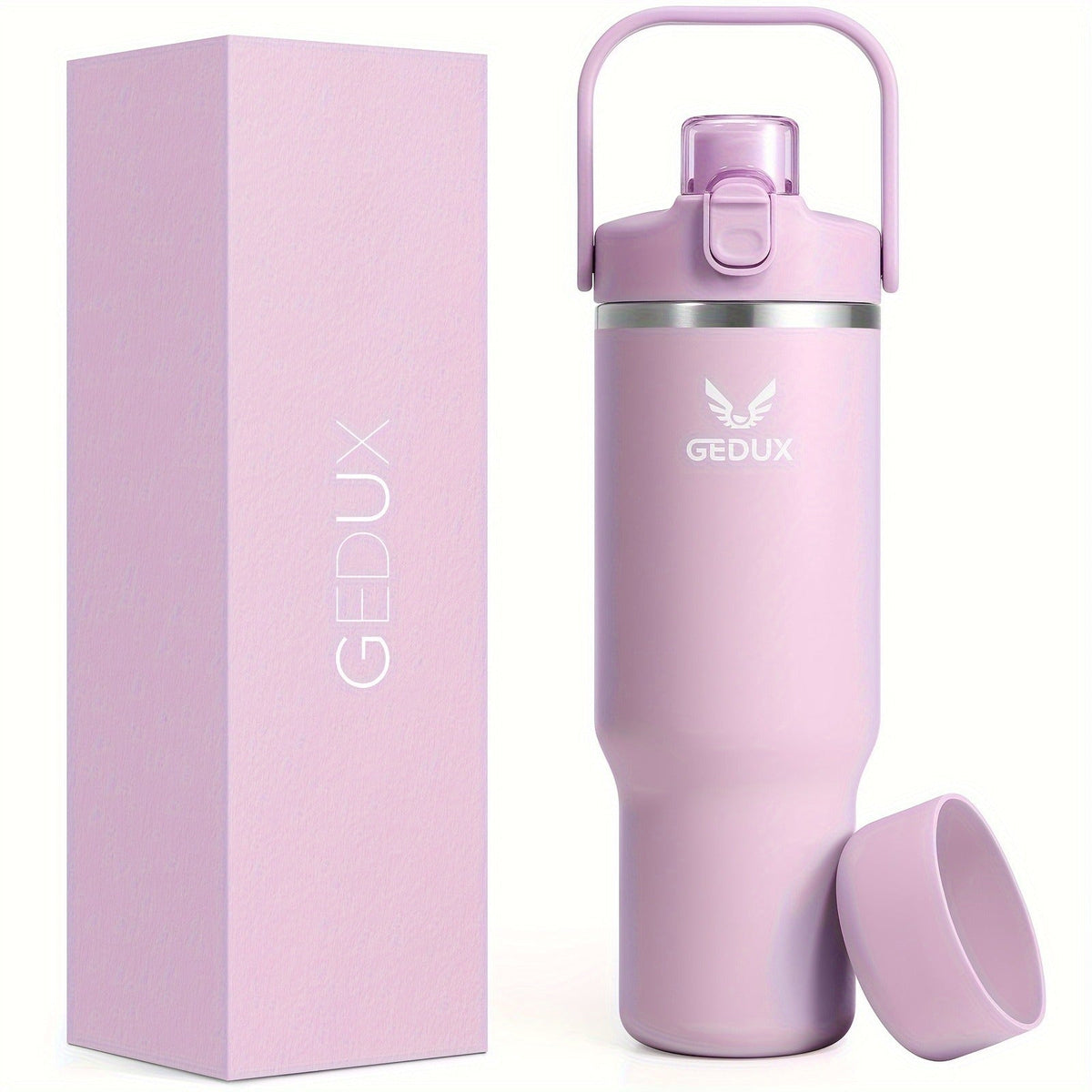 Handled Stainless Steel Tumbler with Flip Straw and Chug Lid, Silicone Boot, Pink or Black-Red Finish