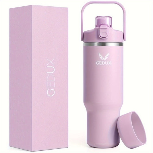 Stainless Steel Tumbler with Handle and Straw Vacuum Insulated Water Bottle 2-in-1 Lid Chug Lid Straw Lid Silicone Boot Matte Finish Gift for Women Men Christmas