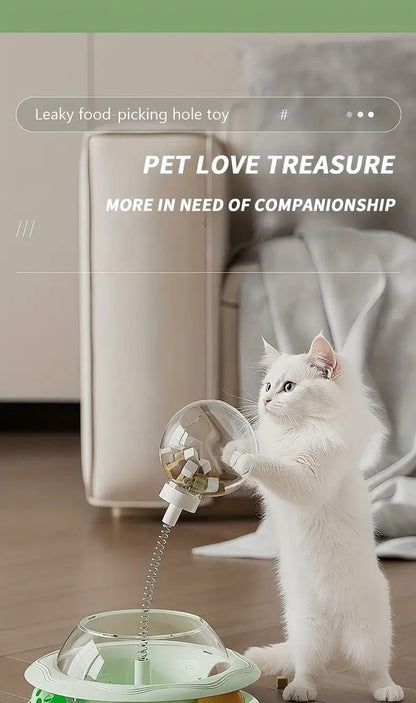 Cat Toy Spinning Food Wheel with Treat Openings, Paw-Powered Rotation and Optional Feather Attachment