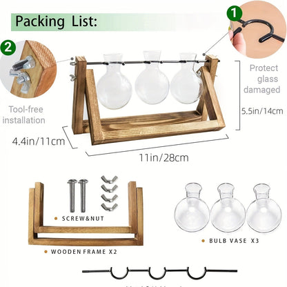 Three-Bulb Plant Propagation Station with Removable Glass Vases and 11-Inch Folding Wood Stand