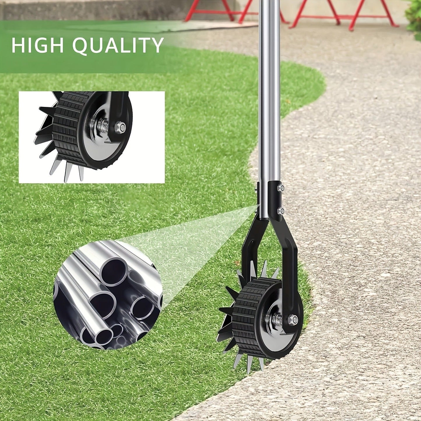 Manual Wheeled Lawn Edger with Rotary Cutting Wheel and Three- or Four-Section Adjustable Handle