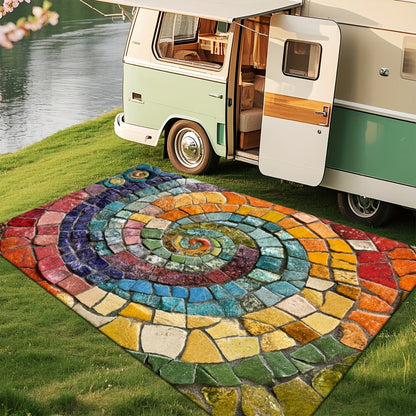 Area Rug Multicolor Mosaic Indoor Outdoor Mat with Rubber Backing and Five Washable Size Options