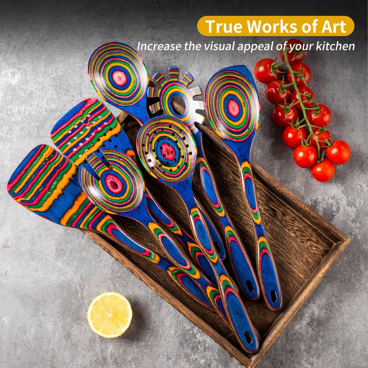 Pakkawood Kitchen Utensil Set 7 PCS, for Home Cooking, Dining and Outdoor Meals, with the Listed Configuration