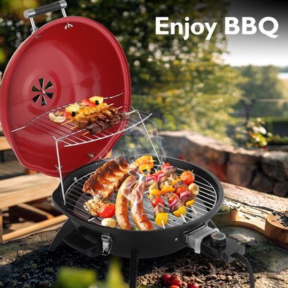Electric BBQ Grill 1600W Indoor Outdoor Tabletop Grill with Lid Stainless Steel Heating Tube Chrome Grate Cool-Touch Handle