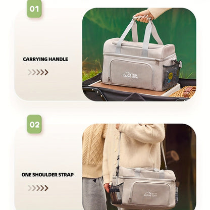 Zippered Picnic Carrier Bag with Dual Handles, Shoulder Strap, Front Pocket and Displayed 16.14-Inch Length