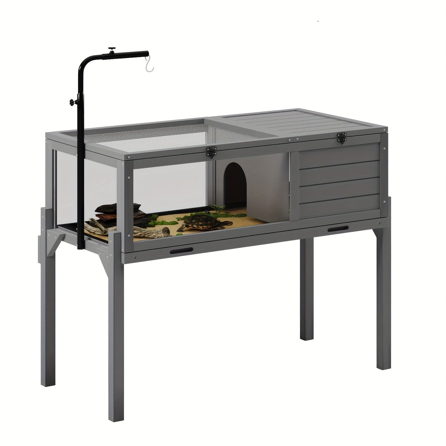 Large Tortoise Habitat Turtle Cage Enclosure with Detachable Legs Removable Roof Ramp Lamp Holder Indoor Outdoor