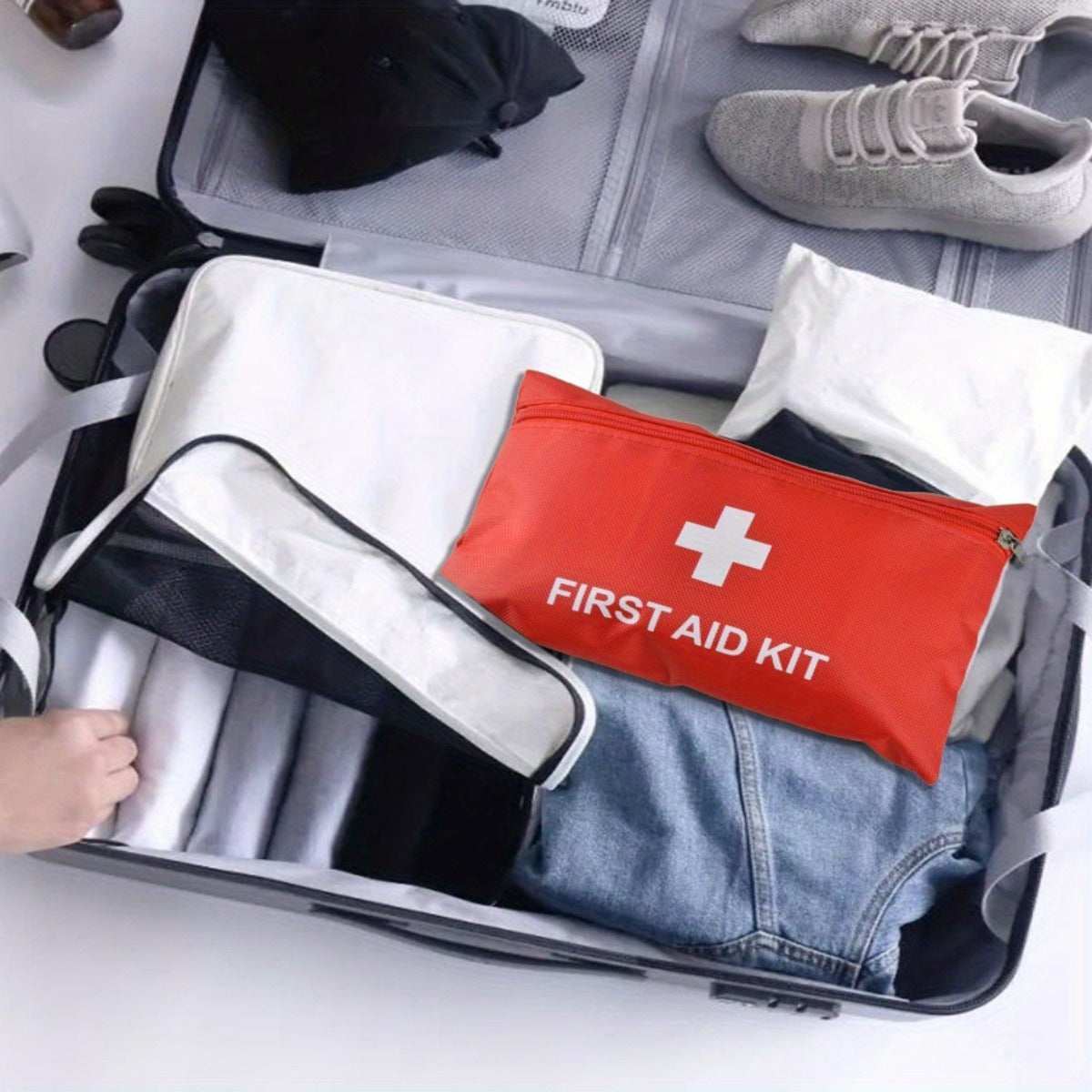 Sixteen Empty Red First Aid Storage Pouches with Full-Open Zippers, White Cross Print and 20 x 14 cm Size