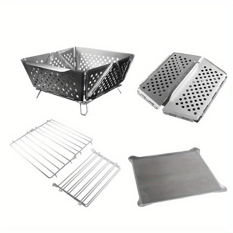 Wood Burning Camp Stove Portable Stainless Steel | Mini Folding Charcoal BBQ Grill | Lightweight Camping Wood Stove Burner | Outdoor Hiking Backpacking Accessory, 670g