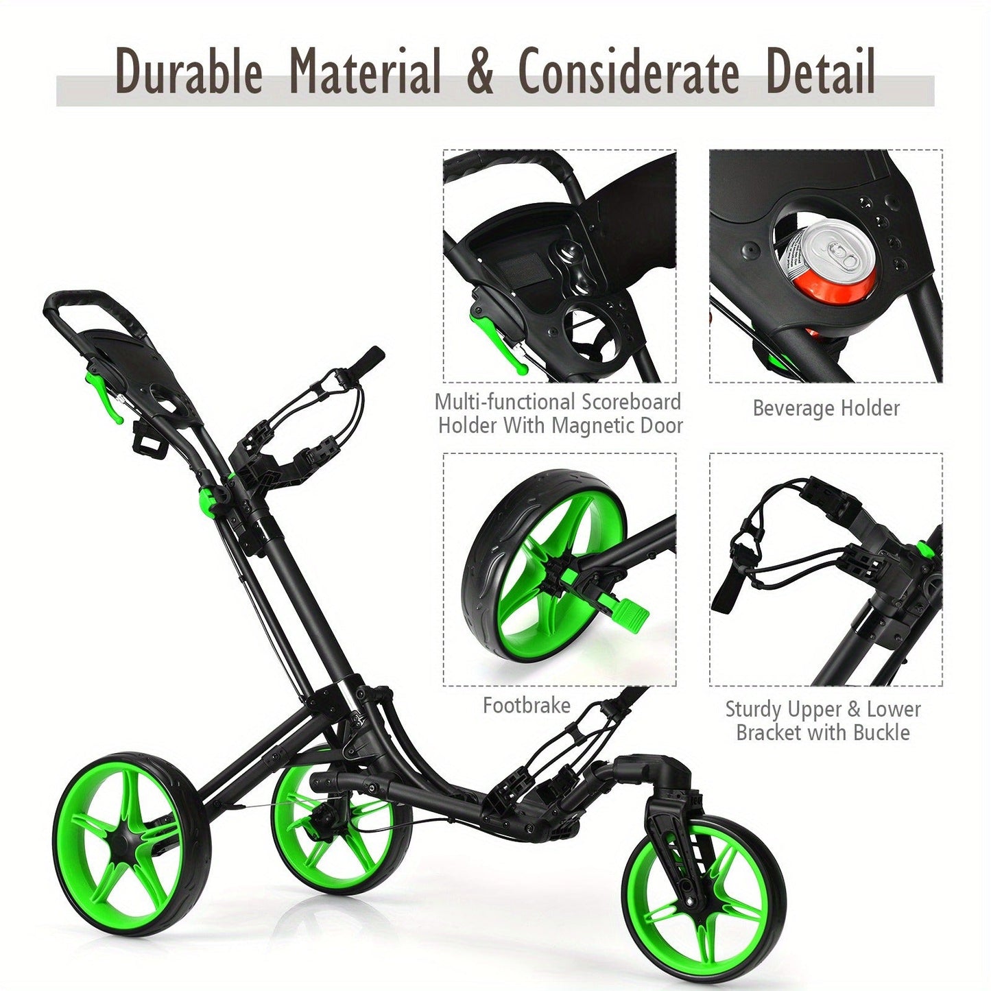Golf Push Cart 3 Wheel Folding – Lightweight Aluminum Golf Trolley with Scoreboard, Adjustable Handle & Swivel Front Wheel